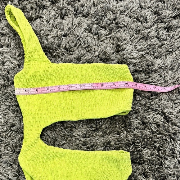 Naked Wardrobe Lime One Shoulder Cutout One Piece Bathing Suit Swimsuit Size S - Picture 7 of 8